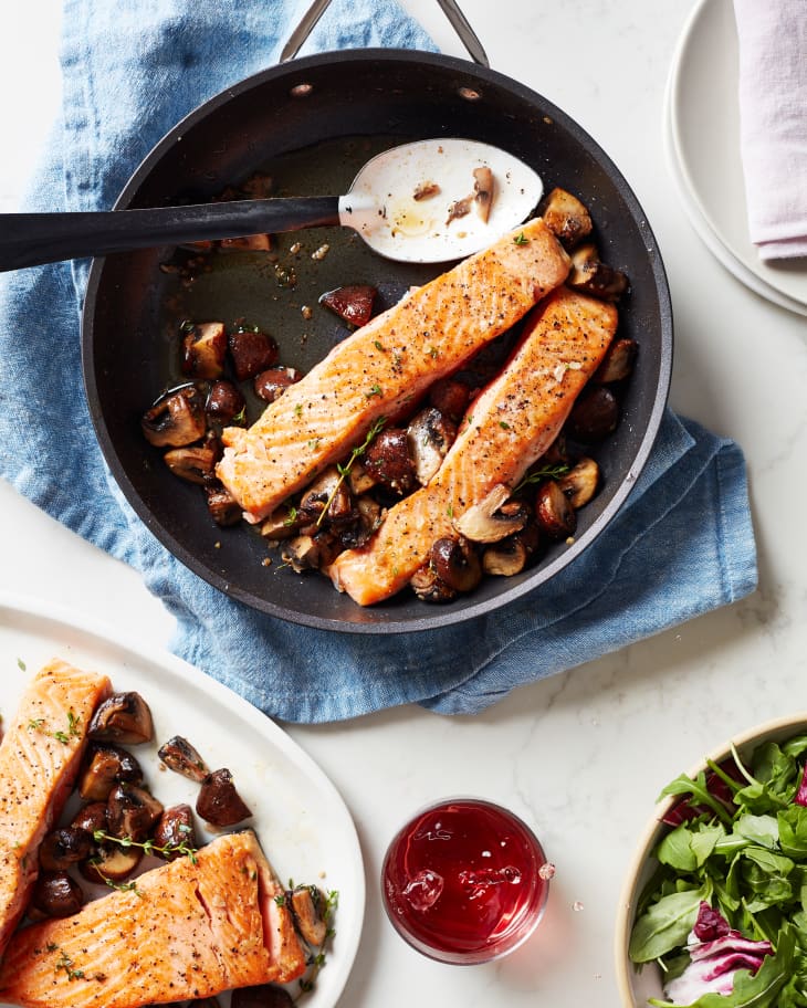 Herby Salmon with Garlic Butter Mushrooms The Kitchn